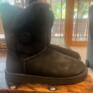 UGG Bailey Button Black Fur-Lined Boots